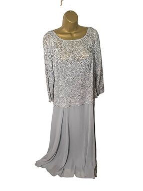 Emma Street Lace Overlay Maxi Dress Sequin Silver 16